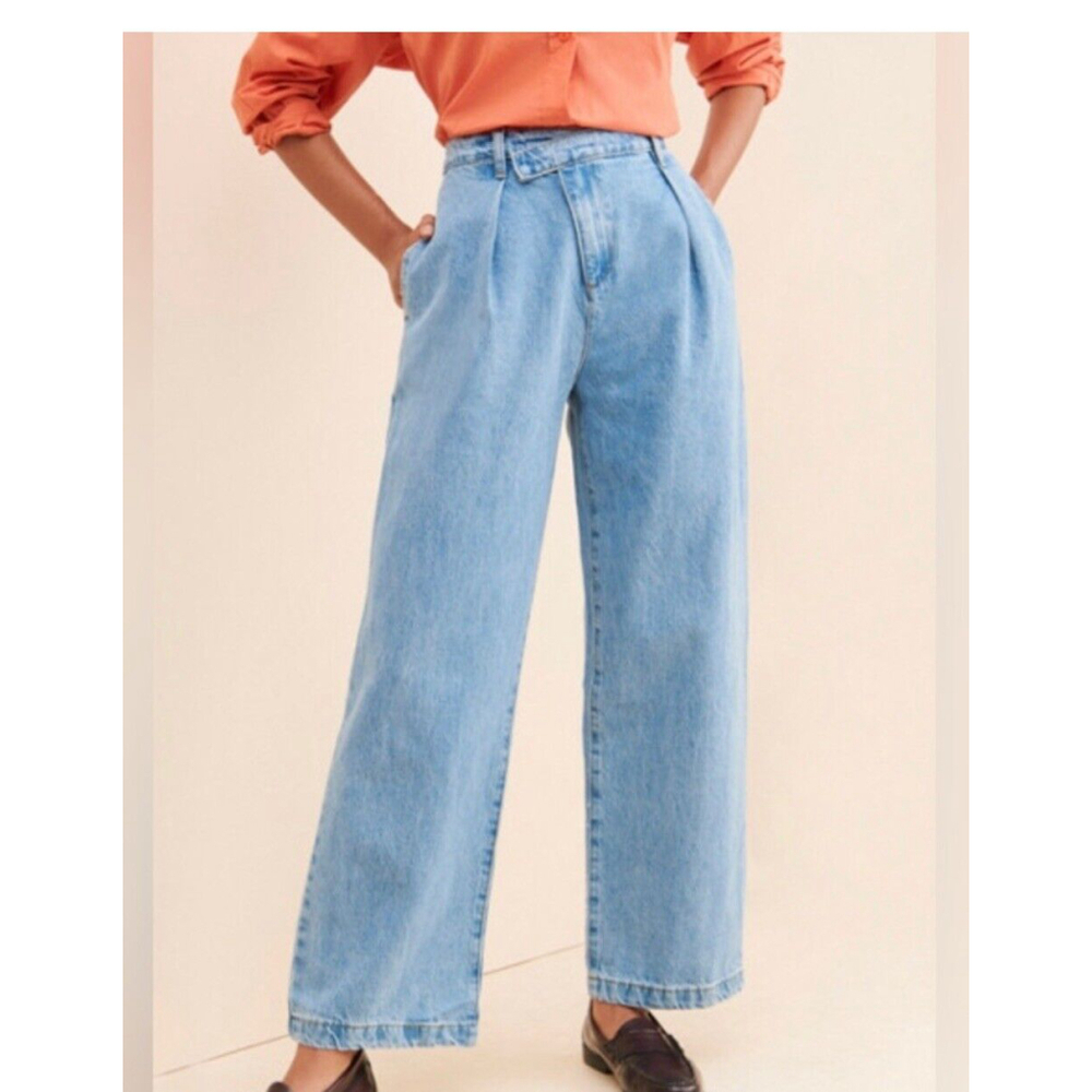 Grey Lab Jeans Women’s 31 Wrapped Detail  High Rise Wide Leg Pleated Criss Cross